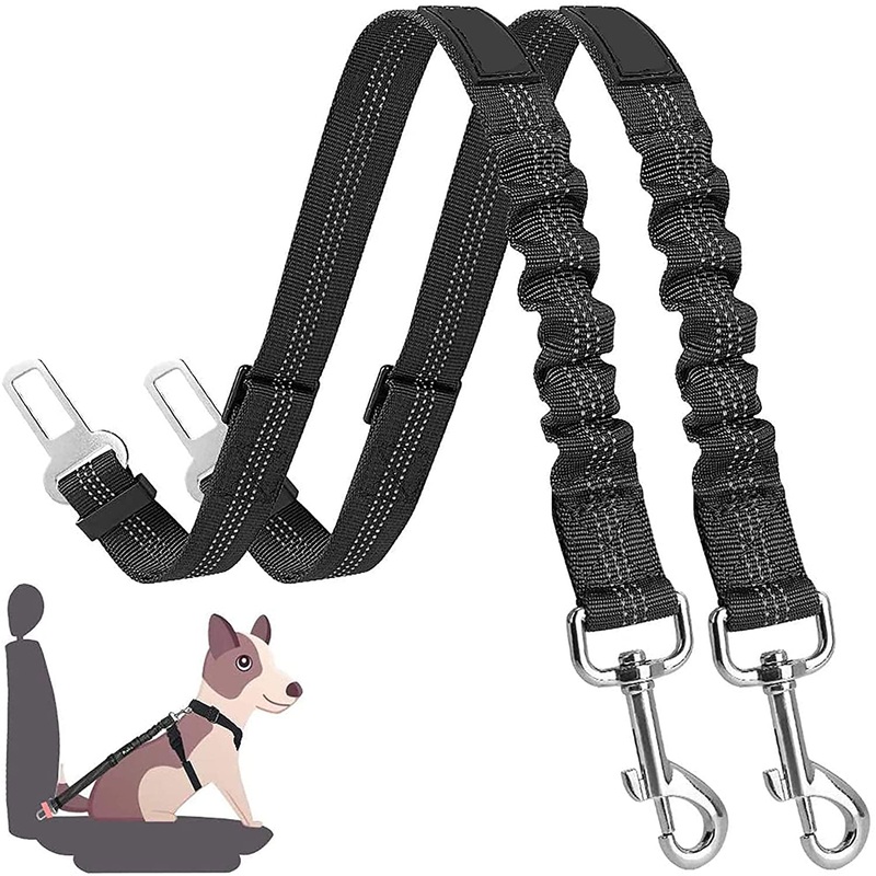 elloLife elloLife 2 Pack Dog Seat Belt, Adjustable Dog Safety Harness for Car for All Dog Breeds, Cats and Car Types, Black [Pack of 2]