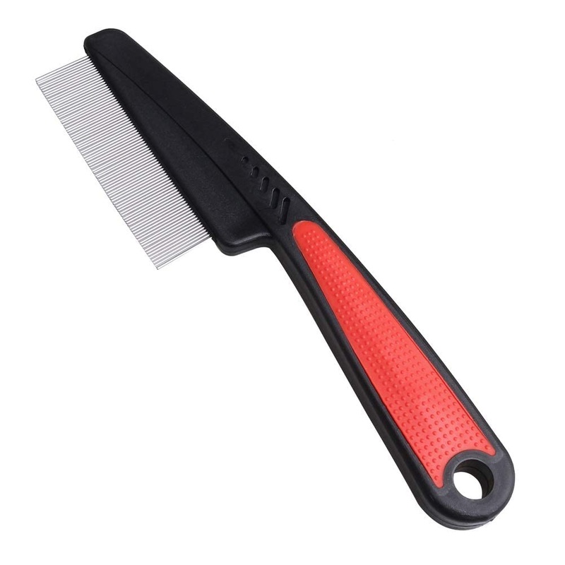 Flea comb for removing fleas, pet comb, professional flea comb, stainless steel, lice comb, dust comb for cats and dogs, red