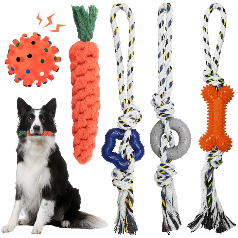 GENPAR Dog Toys, 5pcs Rope Ball Dog Chew Toy Set, Made of Natural Cotton, Interactive Pet Rope Toy, for Small Medium Dogs 5pcs toys