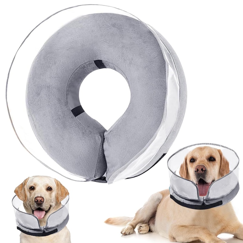 Inflatable protective collar for pets, inflatable neck brace dog with protective layer, adjustable protective collar, inflatable neck brace for recovery after operations or wounds for dogs, cats