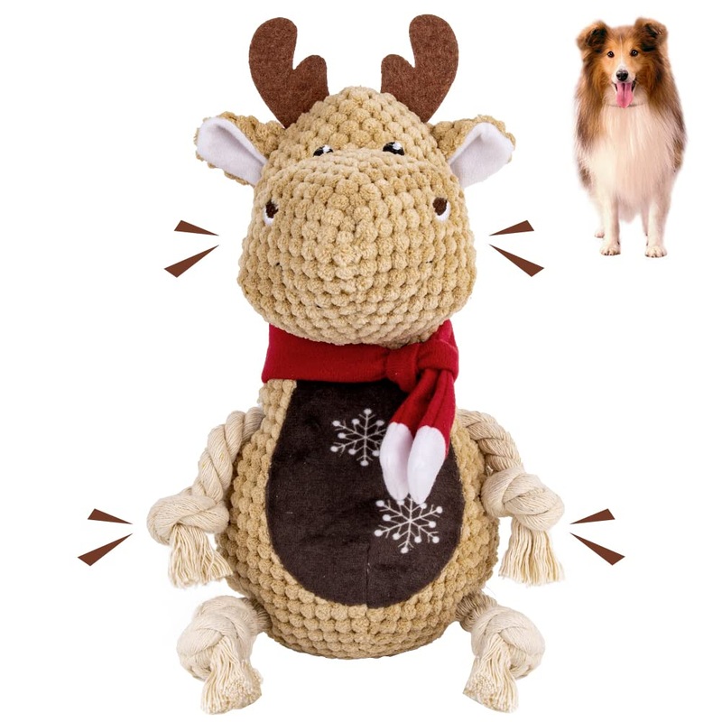 LALFPET Dog Squeaky Toy, Dog Chew Toy, Durable Cute Interactive Plush Dog Toy with Crinkle Paper Dog Toy for Small Medium Large Dogs Reindeer