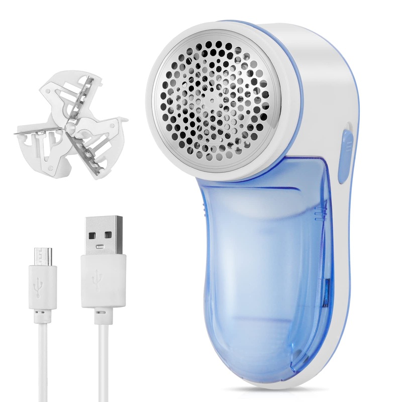 LEBEXY Lint Razor, Portable Electric Lint Remover with USB Rechargeable and 1 Replacement Blades for Various Fabrics (Blue) Blue