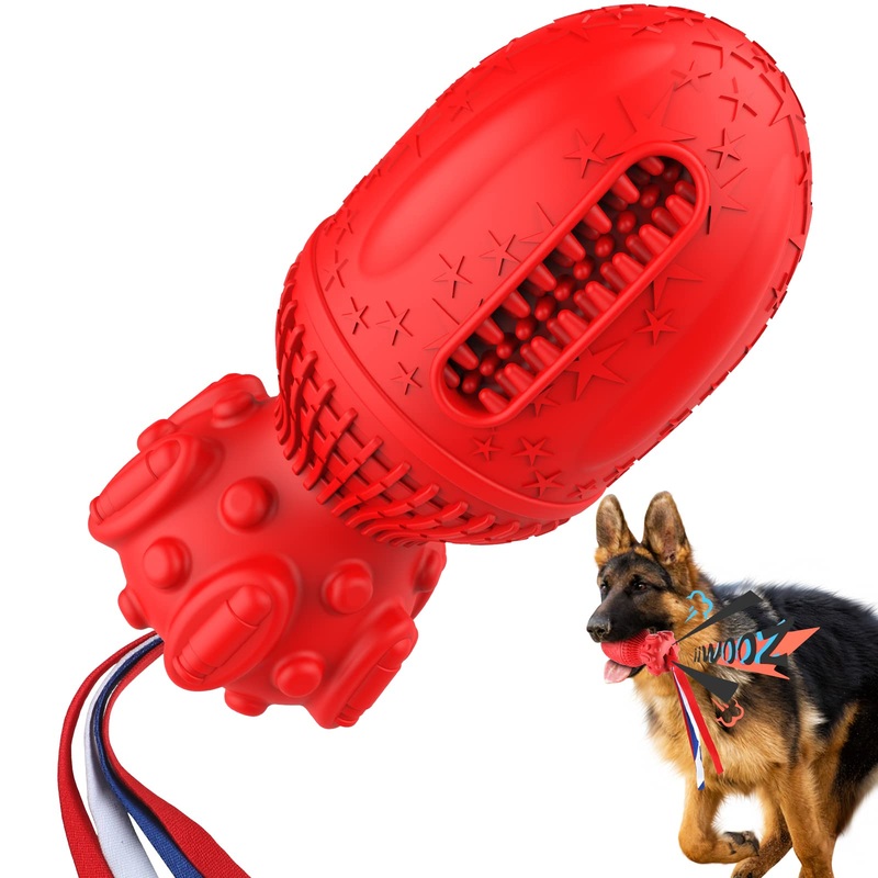 MASBRILL Dog Toy Indestructible, Chew Toy for Aggressive Chewers, Squeaky Dog Toy for Small Medium Dogs Natural Rubber Toy for Teeth Cleaning – Red Red-1