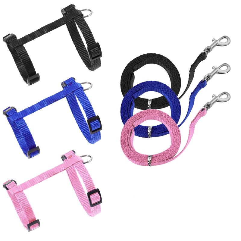metagio Pack of 3 Rabbit Harnesses with Lead, Adjustable Rabbit Harness, Nylon Rabbit Harness for Small Animals, Adjustable Soft Breathable Walking Harness Set (Blue, Pink, Black)