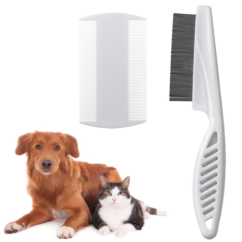 Mezrkuwr Pack of 2 Fine Tooth Combs for Pets, Cat Dog Flea Comb Pet Comb Lice Comb Professional Dust Comb Flea Flea Comb Lice Combs Tear Stain Remover (White)