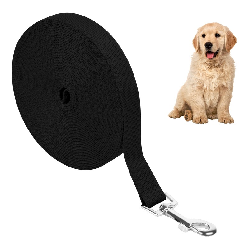 Mikihat towing leash for dogs, 10 m long towing leash, dog leash with hand strap, nylon, robust dog leash, training leash for large to small dogs (black).