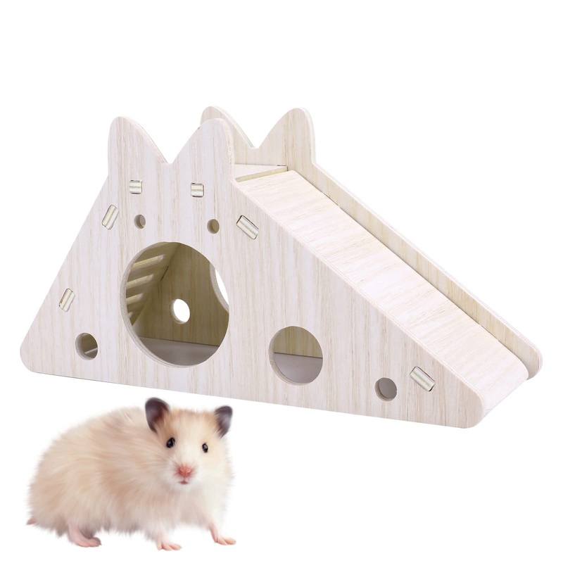 Molain Hamster House with Ladder and Slide, Wooden Hamster Play Toy House Small Animal Activity Toy DIY Hamster Cage Accessories for Small Pets