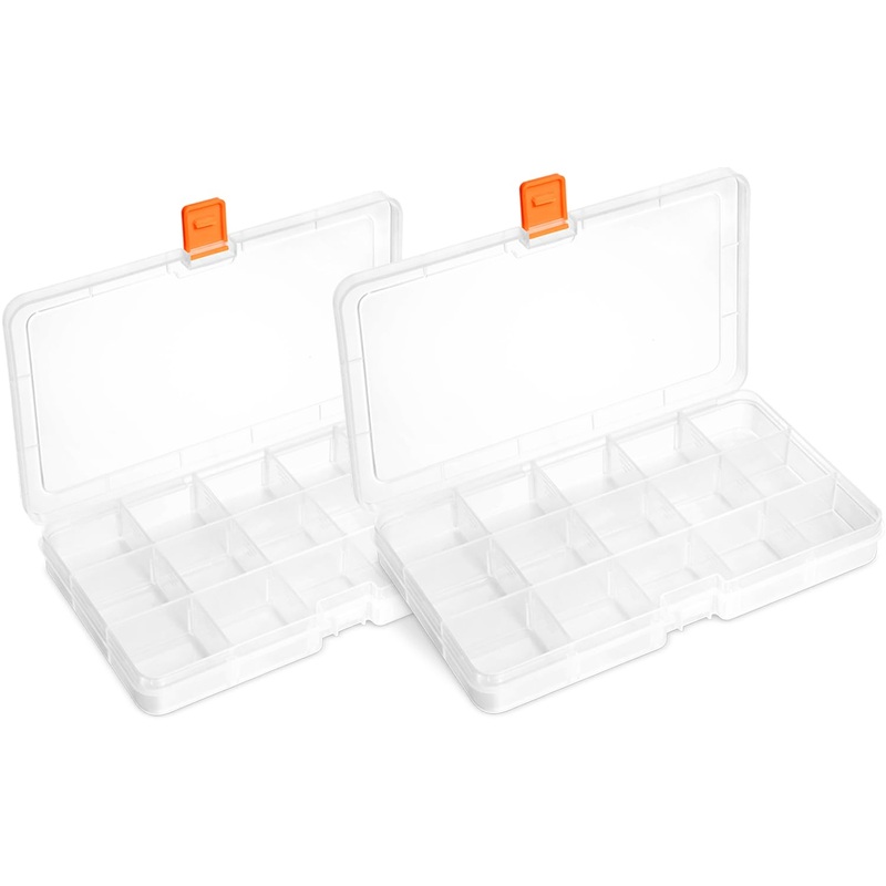 NEW AMZoutdoor 2 pieces mini storage boxes with 15 adjustable compartments | Sorting box | Assortment box | Pearl box | Screw box | Small parts box (2)