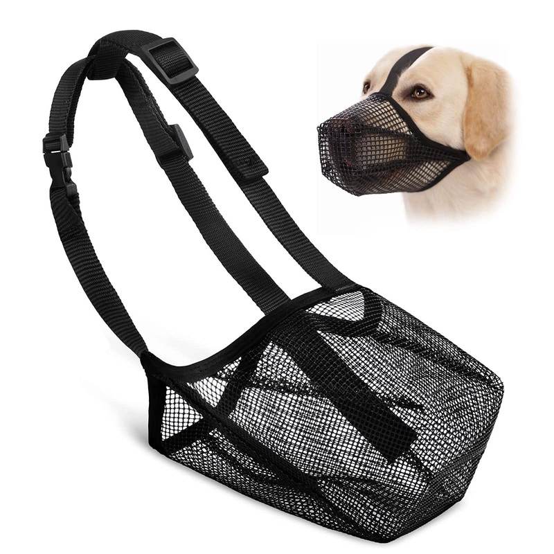 Nylon Mesh Dog Muzzle, Adjustable Breathable Mesh Muzzle, Breathable Muzzle for Medium Dogs, Nylon Dog Muzzle for Training, with Overhead Strap, Prevents Biting (M) M