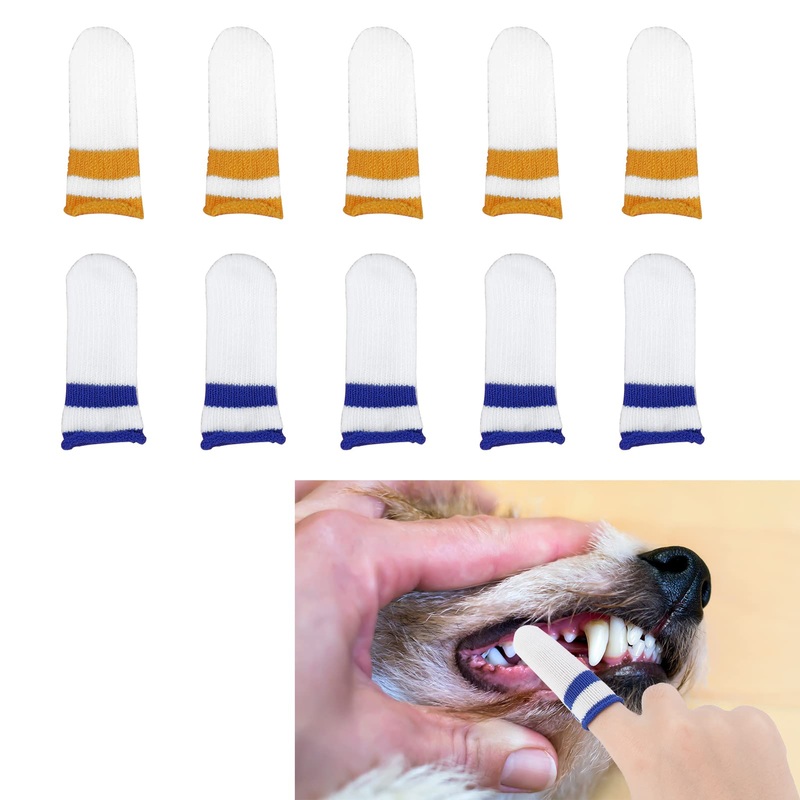 OusSee Pack of 10 Dog Toothbrush Finger Cots Reusable Pet Finger Toothbrush Finger Cots Dogs Dental Care Pet Toothbrush for Cats Pets Animal Supplies (5Blue, 5Yellow)