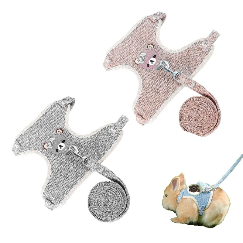Pack of 2 Adjustable Rabbit Leash Breathable Vest Harness, Adjustable Rabbit Leash, Adjustable Soft Rabbit Harness with Elastic Leash for Small Animal Kitty Pet