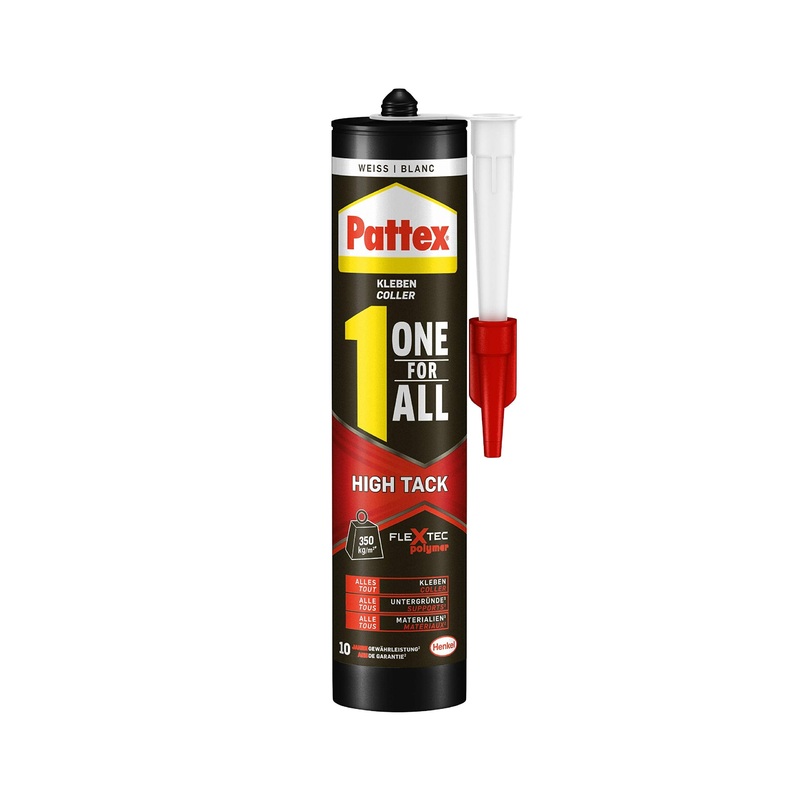 Pattex One For All High Tack, high-quality assembly adhesive, strong adhesive for all surfaces, flexible and powerful all-purpose adhesive, 1 x 440g cartridge white 440 g – High Track