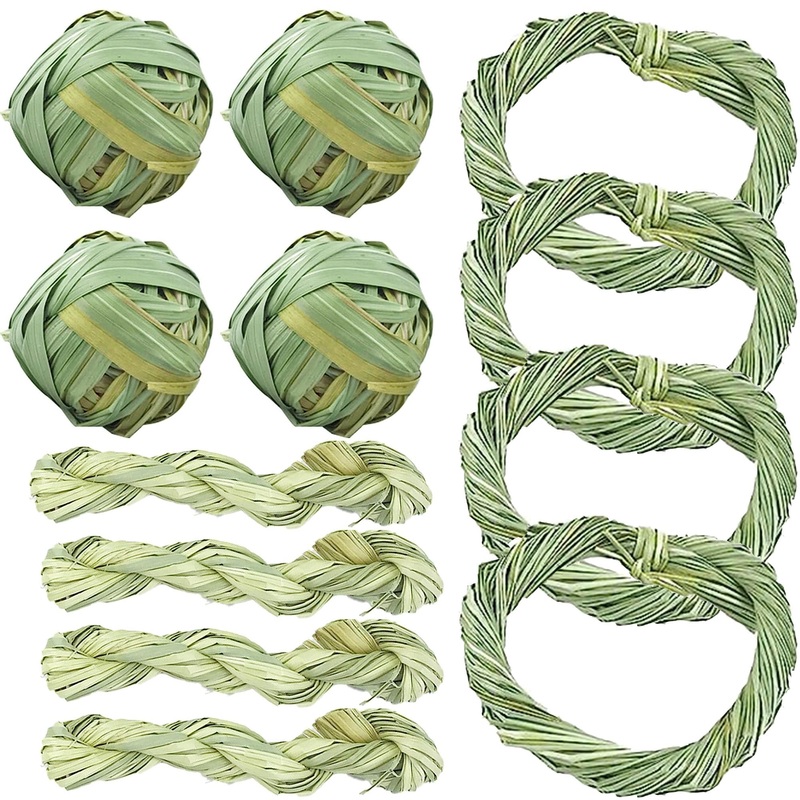 Pet Grass Ball Toy Rabbit Chew Toys, Natural Grass Ring Bunny Molar Grass Stick Toys Small Animal Boredom Breaker Activity Play Chew Toys for Bunny Hamster Guinea Pig Gerbils 3 Types Grass Chew Toys