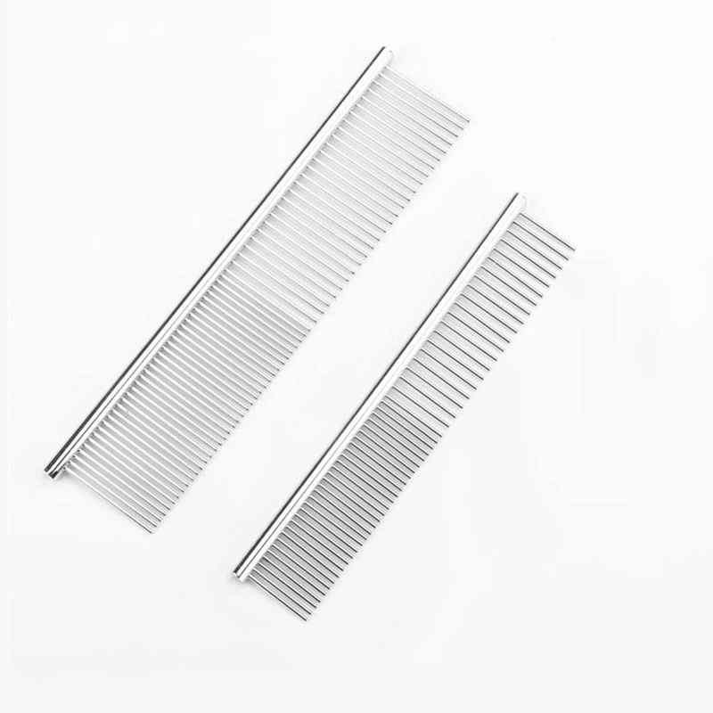 PLABBDPL 2pcs Stainless Steel Pet Comb Pet Comb with Rounded Stainless Steel Ends for Large Medium Small Dogs Cats