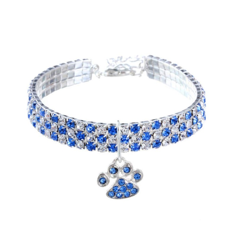 RayMinsino Diamond Pet Collar, Adjustable Crystal Diamond Elastic Heart Claw Pendant Wedding Cat and Dog Small Pet Necklace Jewelry S Blue