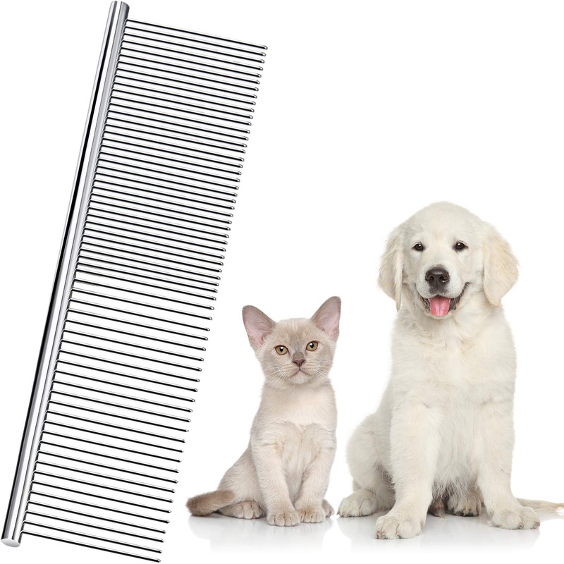 Stainless Steel Pet Comb Pet Grooming Comb Rounded Teeth Dog Comb for Large, Medium and Small Dogs and Cats with Tangled Short/Long Hair (19 x 5 cm) 19 x 5 cm (Pack of 1)