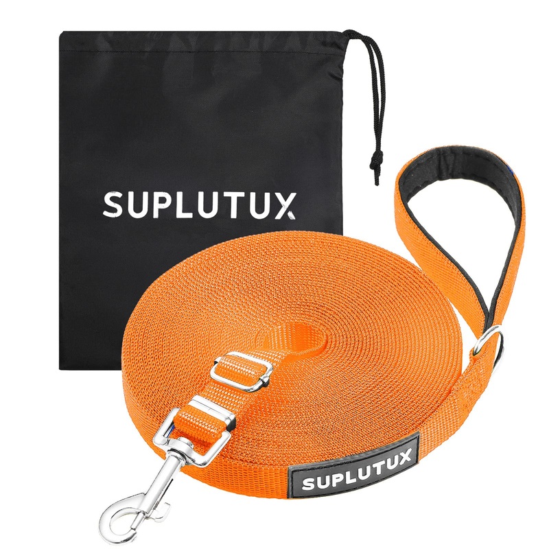 SuplutuX drag leash 10m for dogs with storage bag, robust dog leash for large dogs and small dogs, training leash with D-carabiner and handle padding (orange) orange
