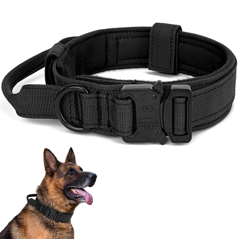 Tactical Dog Collar, Adjustable Collar with Control Handle, Soft Padded Nylon Dog Collar with Robust Metal Buckle for Medium Large Dogs M Black