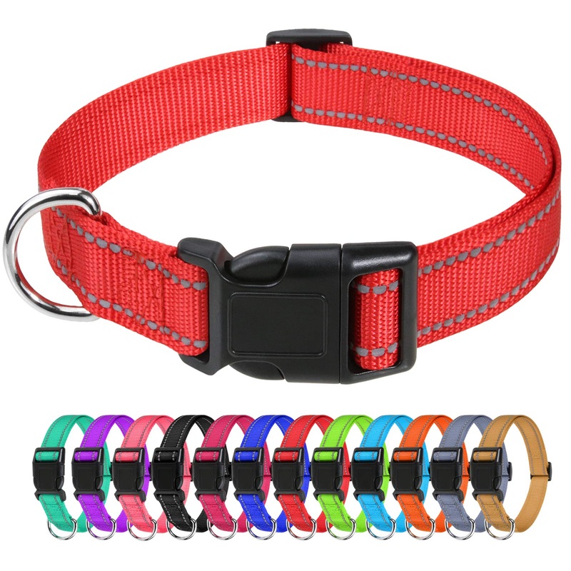 TagME Nylon Dog Collar, Adjustable Reflective Dog Collar with Safety Buckle for Small Dogs, Red, 2.0cm Width S+ (Pack of 1)