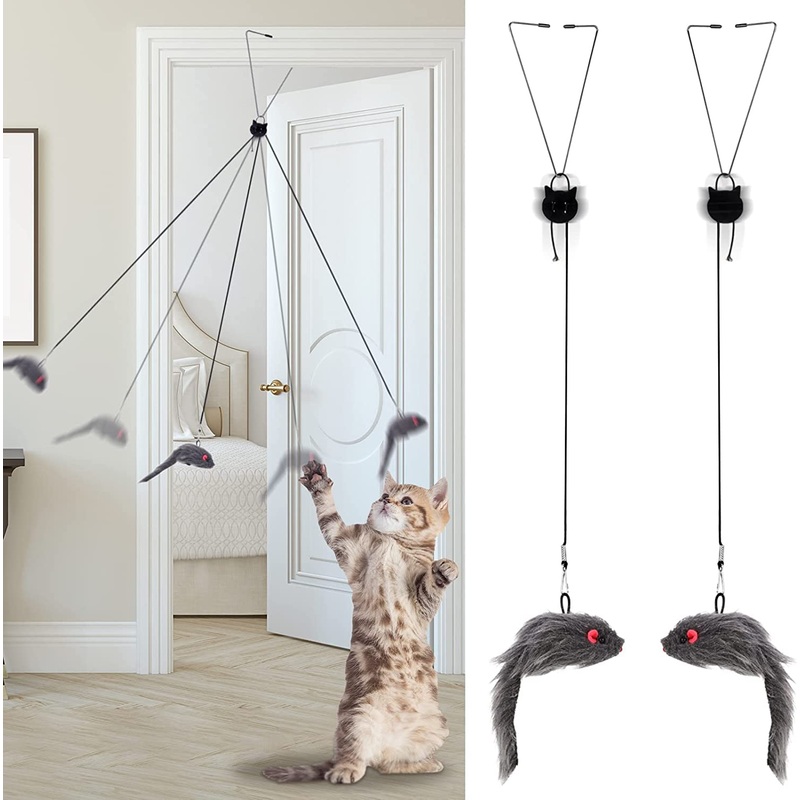 tao pipe Pack of 2 cat toys, self-employment, hanging door frame, cat toy with elastic mouse, interactive dancer cat toy, mice for cat exercise and against boredom