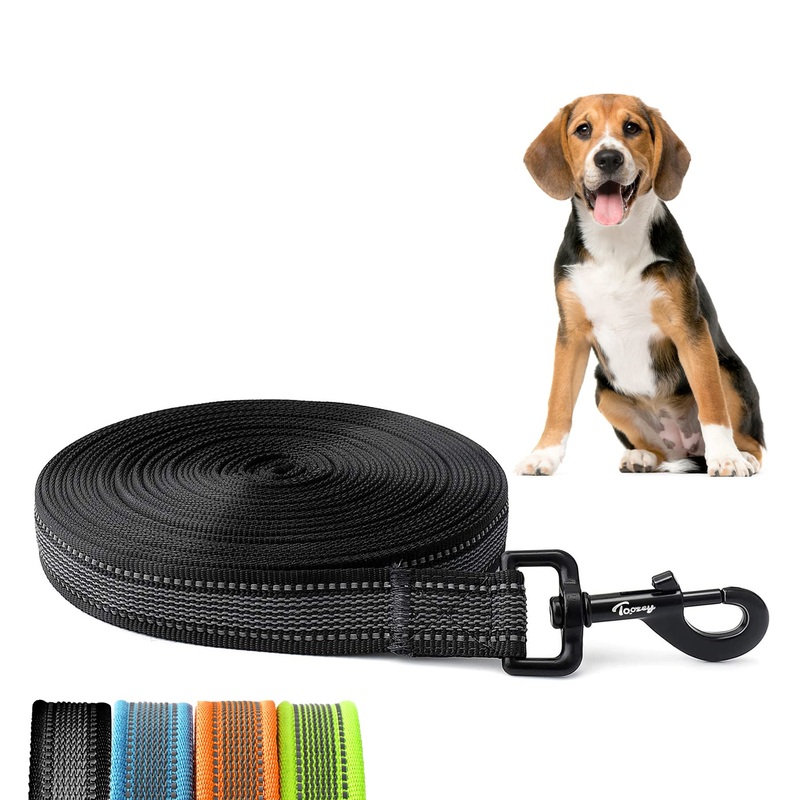 Toozey Tow Lead for Dogs 5 m Rubberized Dog Lead for Small to Large Dogs with Hand Strap and Storage Bag – Black (Width 2.5 cm)