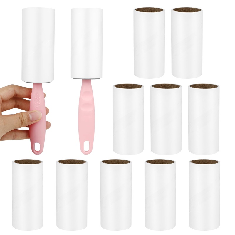 12 Roll Lint Roller with 2 Dispensers, Pet Hair Remover, Extra Sticky Lint Roller for Removing Lint and Pet Hair from Clothes, Sofa, Carpet – 60 Sheets/Rolls Pink