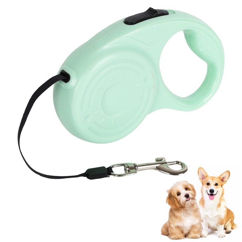 5M extendable dog leash with anti-slip handle, retractable dog leash without tangling, strong nylon strap dog leash, one-handed brake for small to medium dogs up to 20 kg (Green) Green