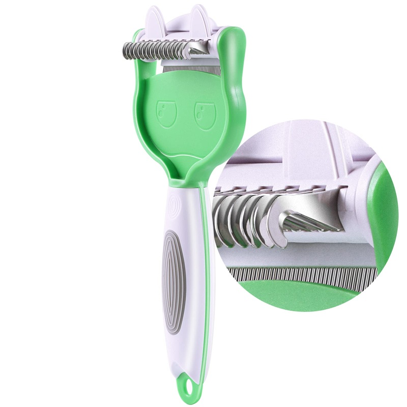 ACE2ACE 2-in-1 cat comb dog brush, pet brushes, cat brush, self-cleaning fur brush cat for long hair and short hair, removes loose undercoat, mats green