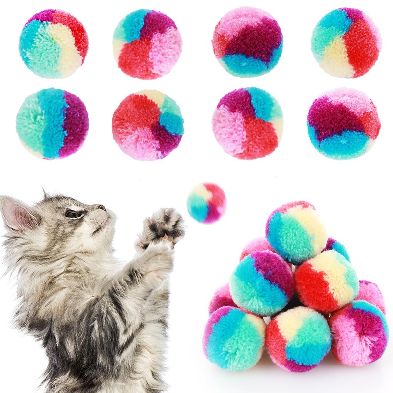 Amaxiu 3 cm colorful cat pom pom ball toy, 20 pieces rainbow cat toy balls, soft plush cat ball, interactive toy, training ball toy for indoor cats, kittens, practicing playing