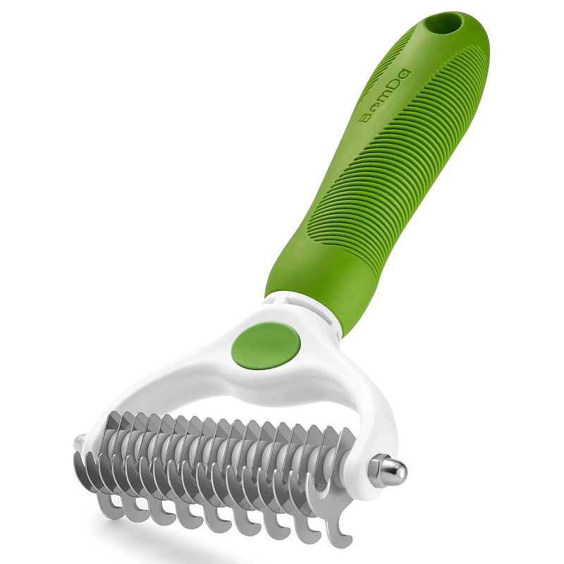BomDa Double-Sided Dog Brush Cat Brush for Long Hair Undercoat – Undercoat Comb Removes Undercoat & Tangles – Pet De-Matting Brush – Fur Brush (Green) Green
