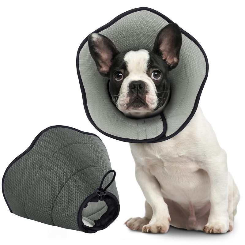 BONTHEE Dog Neck Collar, Breathable Pet Elizabethan Soft Protective Collar Dog After Surgery, Adjustable Elizabethan Collar for Large Dogs to Stop Licking Wound, Lightweight M Grey