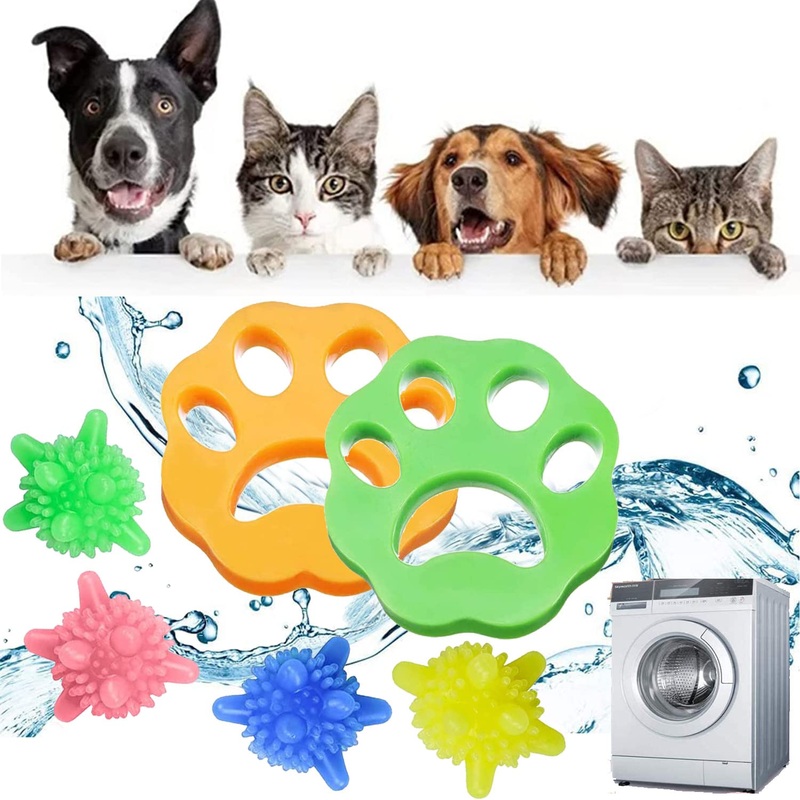 BTkviseQat Pet Hair Remover Washing Machine Pack of 6 Cat Hair Remover, Reusable Pet Hair Lint Paw Dog Hair Washing Machine, Lint Balls Washing Machine Pet Hair Remover for Pet Hair/Laundry