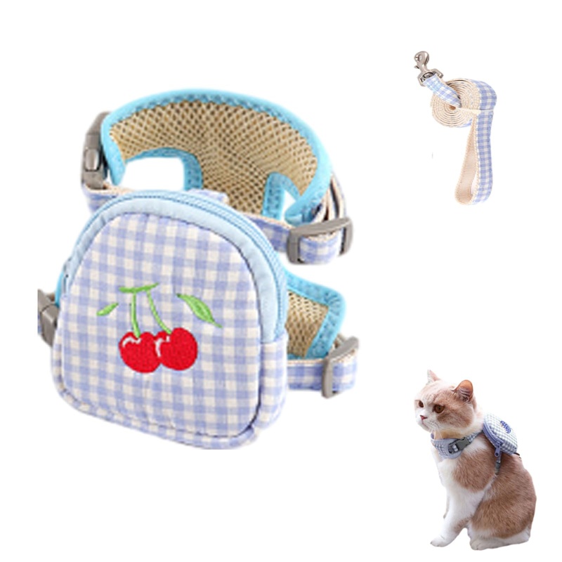 Cat leash, cat harness with pull rope, cat harness with leash, escape-proof, controllable and adjustable pull rope for kittens and puppies, blue M
