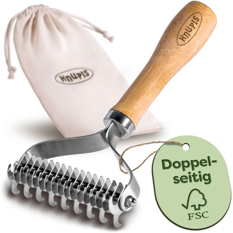 Dog brush – Effective removal of undercoat – Sustainable FSC wood – Soft care – Double-sided fur brush – Dog & cat brush