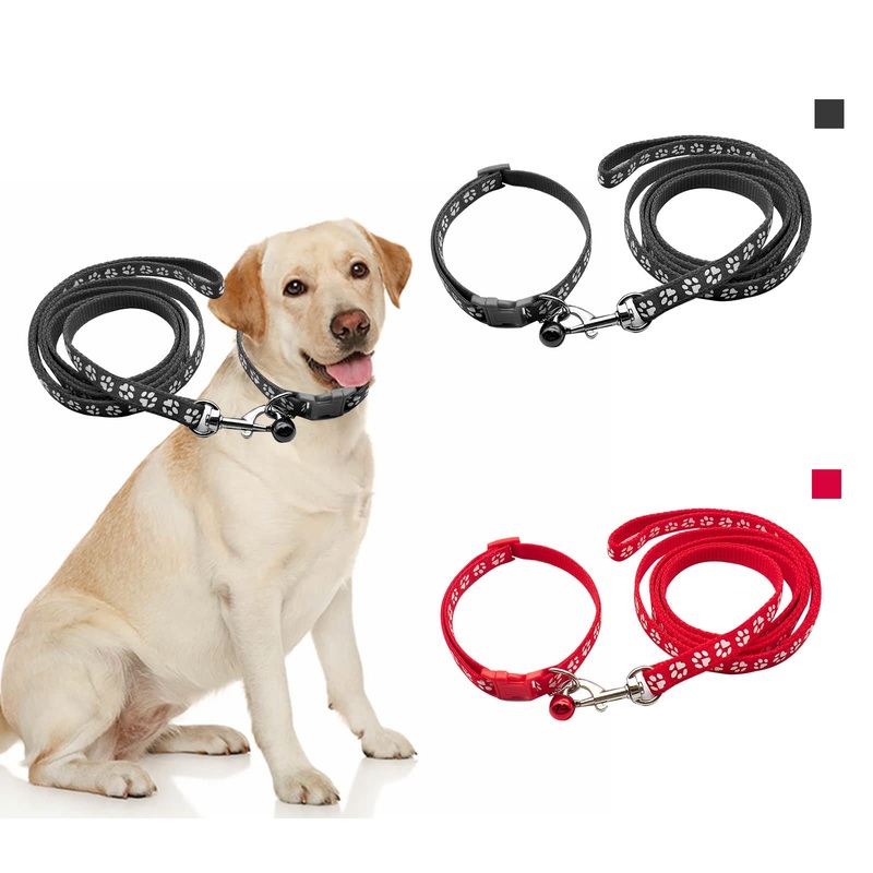 Dog collar, puppy collar with leash set, dog collar small dogs, dog collar, small dog collar, dog collars, dog collar and leash set, adjustable dog collar with leash, (black + red)