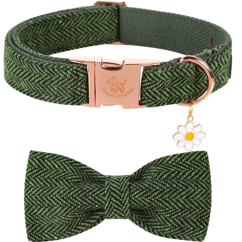Elegant little tail Christmas Dog Collar with Bow – Herringbone Green Dog Collar Bow Durable Bow Tie Collar Pet Dog Collar for Medium Dogs Medium (Pack of 1) E:Green