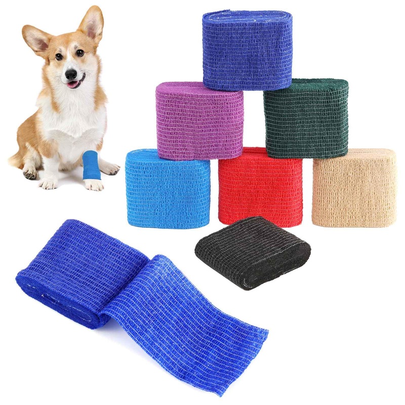 FANTESI 7 rolls of self-adhesive pet veterinary bandage, elastic cohesive dog bandage, breathable fixing bandage, wrap adhesive bandage for dog, horse, pet, 4.5 m x 5 cm