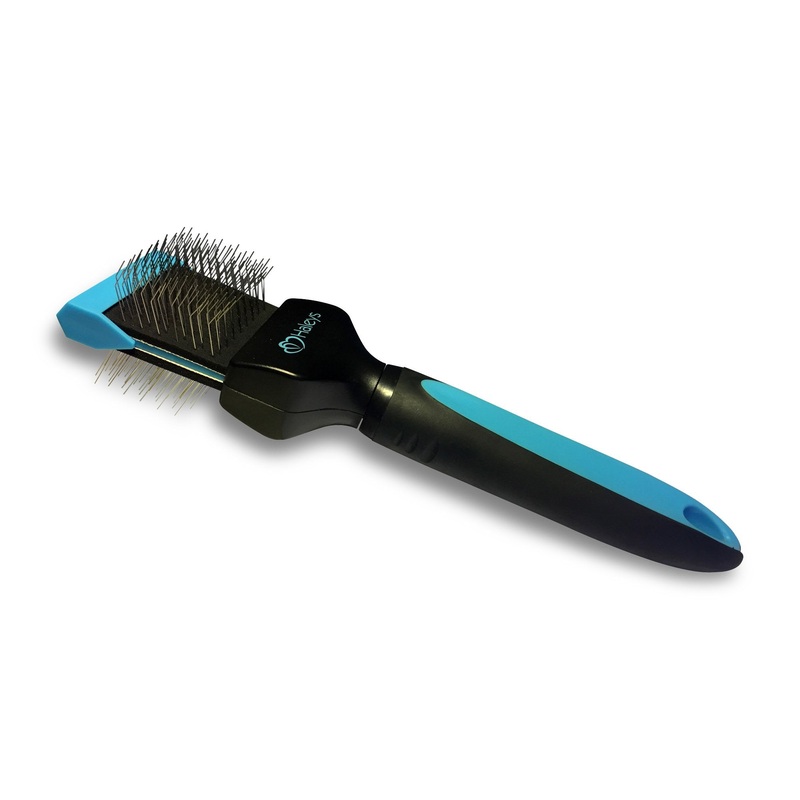 Haleys slicker brush for dogs – double-sided bristles, soft metal bristles, dog brush also for cats, for grooming, no tugging, loosening knots and tangles (blue)