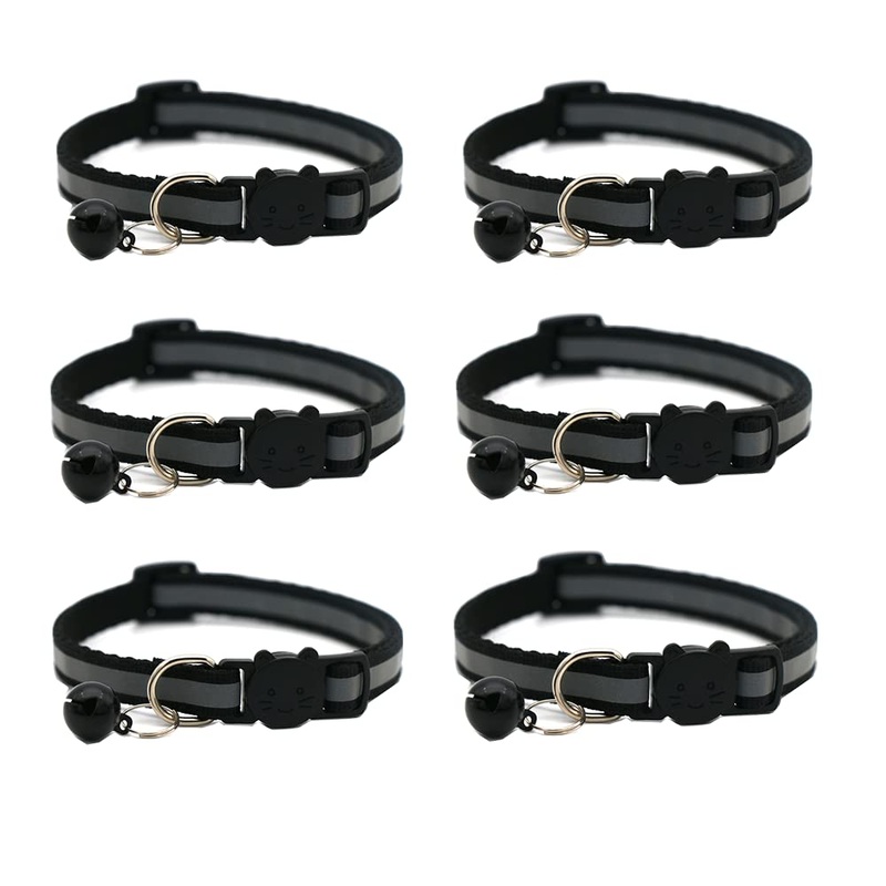 Hepplly 6-Pack Cat Collars Quick Release Reflective Kitten Collar with Bell (Black) Black