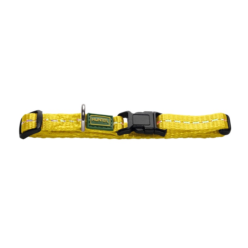 HUNTER TRIPOLI VARIO BASIC dog collar, dog collar, nylon, reflective, click closure, S, yellow