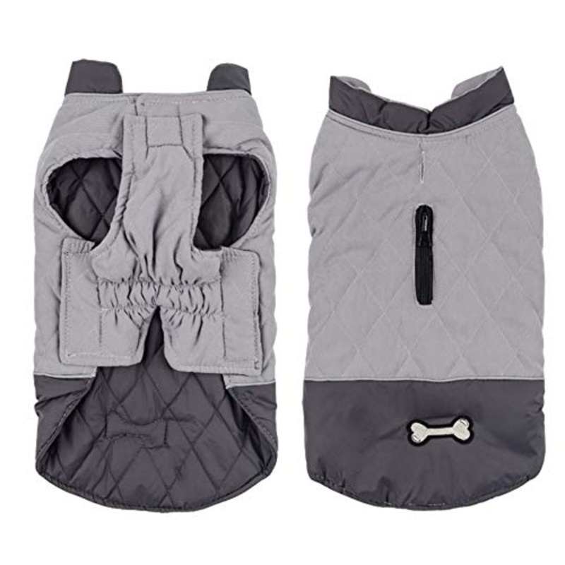 Idepet Windproof Dog Coat Winter Warm Jacket, Anti-Snowsuit Dog Clothes for Small Medium Dogs with Harness Hole Blue Pink Gray XS