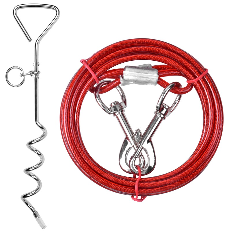 Jinlaili 10ft/3m Tie Out Leashes for Dogs, Yard Leashes for Dogs, Dog Tie-Out Leashes with Mooring Peg, Pet Tie-Out Leashes, Dog Running Leash for Outdoor Small Medium Dogs, up to 176lbs (Red) Red