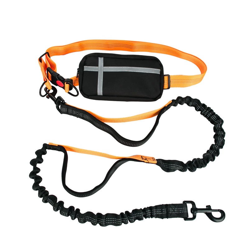 Jogging waist belt dog leash large medium dogs 1.2-1.7 m, indestructible dog leash jogging reflective adjustable, extendable dog leash orange with bag