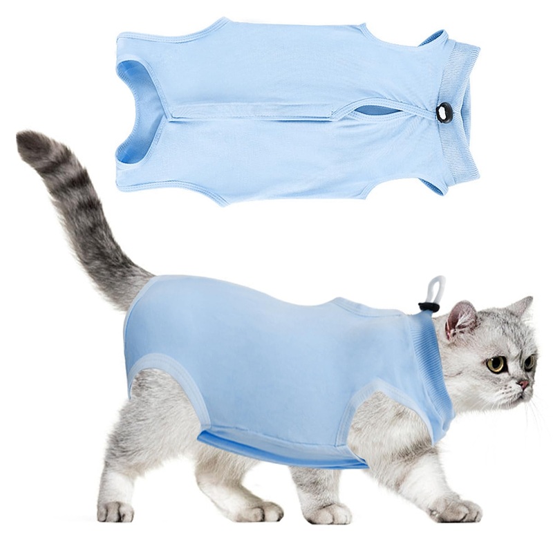 MEMOFYND 1 Piece Blue Cat Grooming Suit, Blue Cat Jumpsuit, Cat Recovery Suit, Anti-Leak Pajamas, Suitable for Surgery and Medication, Ideal for Kittens.