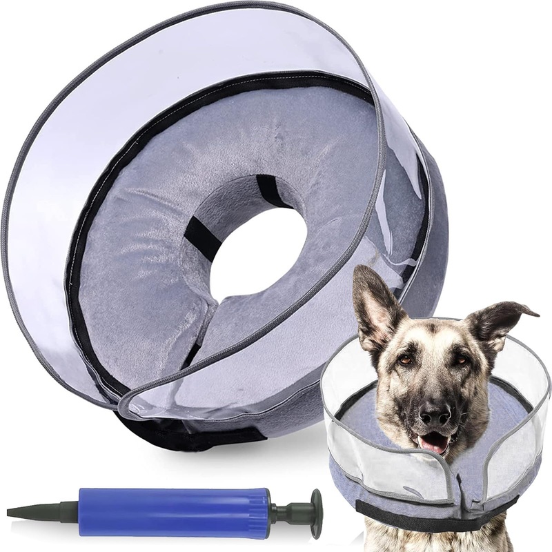 MHwan Neck collar for dogs, improved leak protection for dogs, inflatable soft and breathable dog collar, leak protection, adjustable neck collar for dogs, removable, easy to clean, with inflatable cylinder (M) M