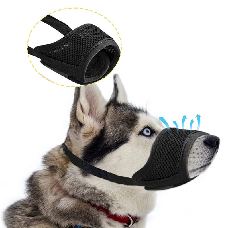 Muzzle for dogs, nylon muzzle for dogs, medium and large dogs, muzzle with Velcro fastener, soft, prevents biting, barking and chewing (L) L