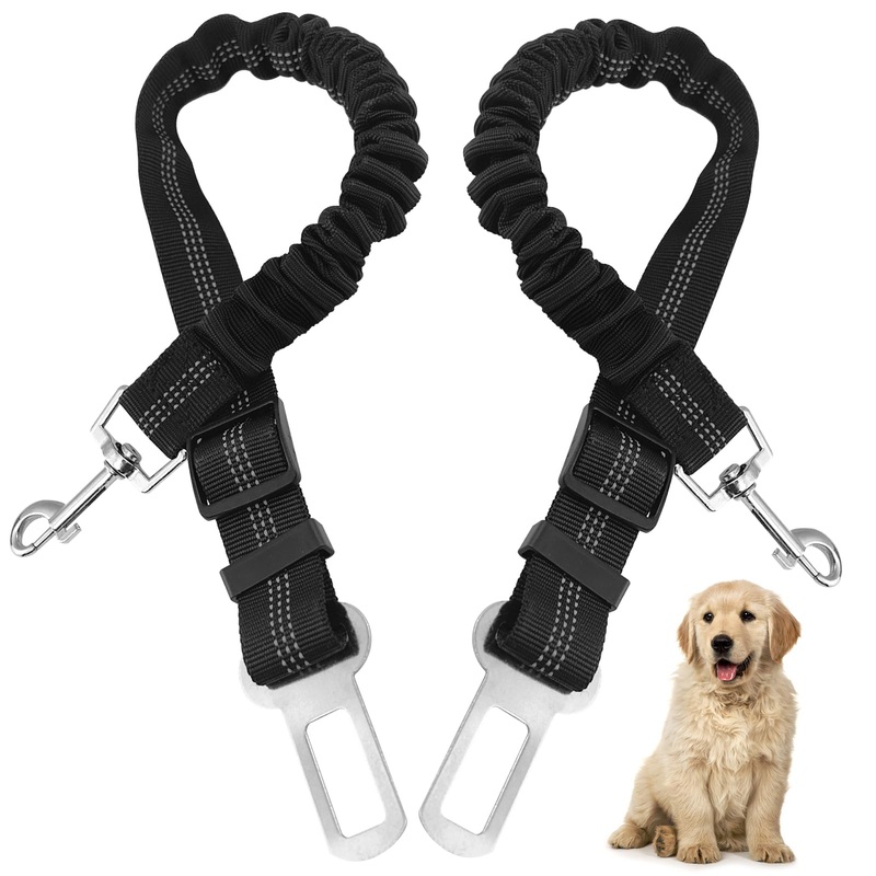 Nutabevr Pack of 2 dog belts for the car, length adjustable dog seat belt, with elastic shock absorption and strong carabiner seat belt, dog safety harness for all dogs and cats