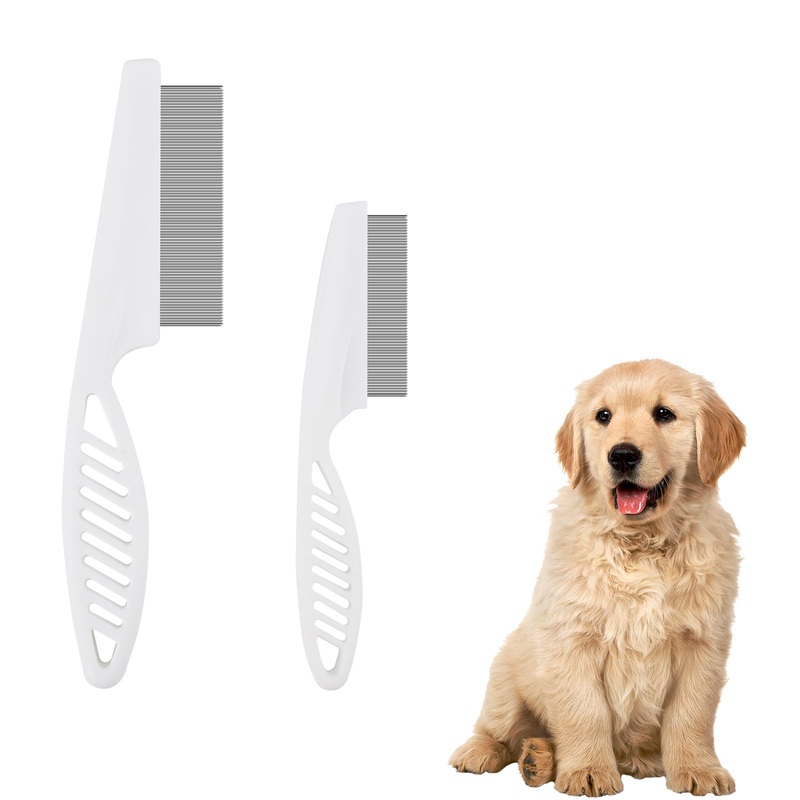 Pack of 2 Flea Comb Animals for Dogs and Cats, 2 Sizes Multifunctional Grooming Comb Dog Cat Hair Combs Made of Metal Flea Lice Comb for Cats Dogs Rabbits