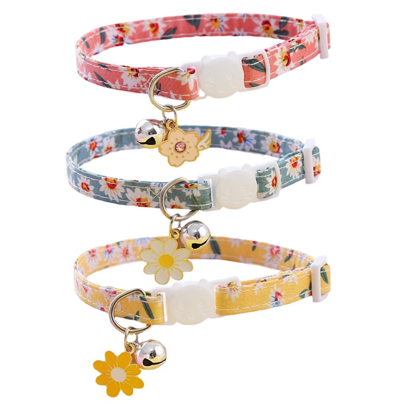 Pack of 3 Cat Collar with Bell, Adjustable Cat Collar Release Click Buckle, Flowers Pendant Cute Cat Collar, Cat Collars for Girls Boys