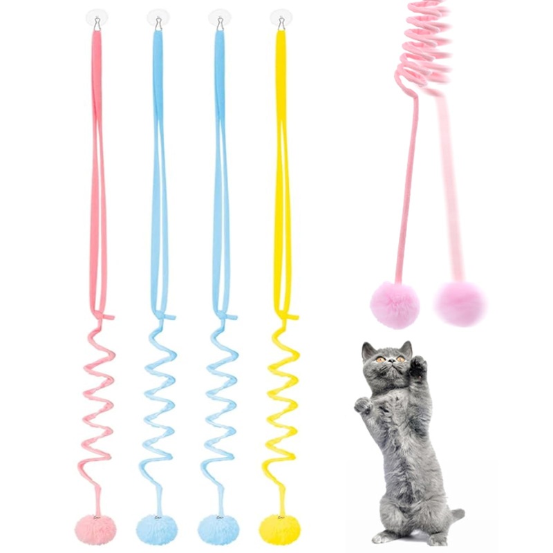Pack of 4 cat toys for self-employment, cat toy door frame, interactive cat toy with spring, cat toy door hanging, bouncing retractable for cat exercise and against boredom